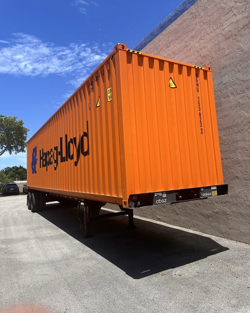 Import container in the yard at the Marcana warehouse in Miami